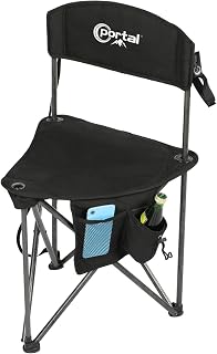 PORTAL Extra Large Folding Tripod Stool with Backrest - Quick Setup Camping Fishing Chair, Portable Carry Strap, 225 lbs Capacity