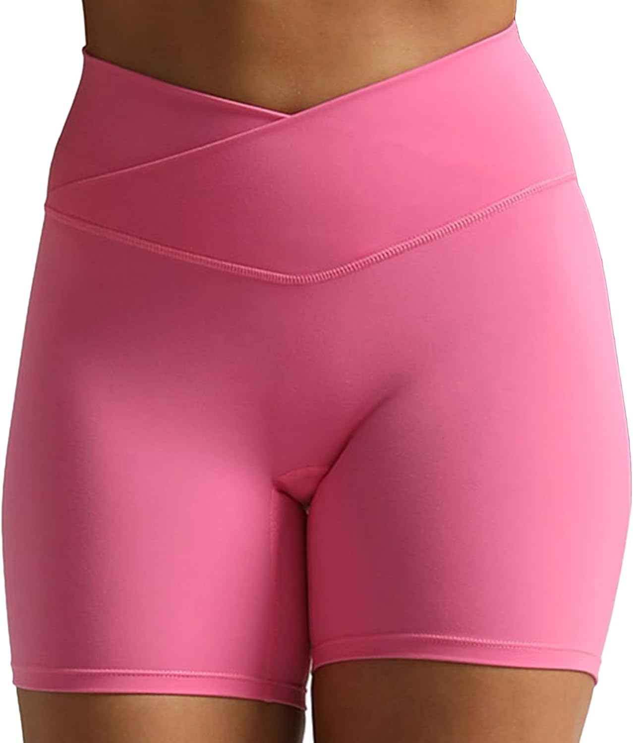 Aoxjox Trinity Workout Biker Shorts for Women Cross-Waist Crossover High Waisted Tummy Control Athletic Running Yoga Short 6"