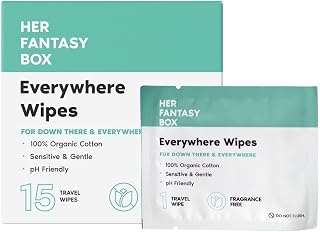 Her Fantasy Box | Everywhere Wipes – 100% Organic Cotton, Gentle & Refreshing, pH-Balanced, Fragrance-Free, Plant-Powered for Body, Face & Intimate Areas, Ideal for Sensitive Skin - 1 Pack, 15 Wipes