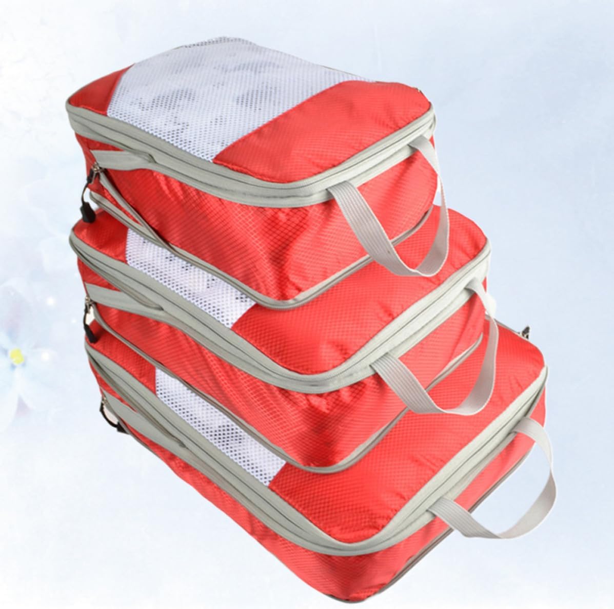 Red Cloth Travel Storage Bags 3pcs Luggage Organizer Waterproof image 5