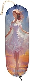 Plastic Bag Holder White Dress Girl Hanging Grocery Bag Garbage Bags Washable Organizer Plastic Bags, Wall Mount Trash Bag Storage Dispenser for Home Kitchen Cabinet