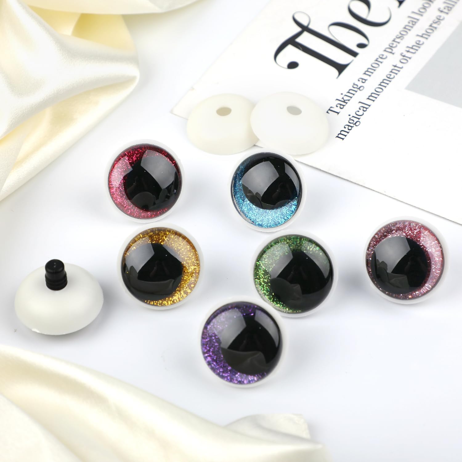 180pcs 14-35mm 3D Glitter Plastic Safety Eyes for Crocheting with Washers,Multicolor Moon Crochet Amigurumi Eye for Crochet Animals Craft,Doll Eyes Stuffed for Crafts Gift
