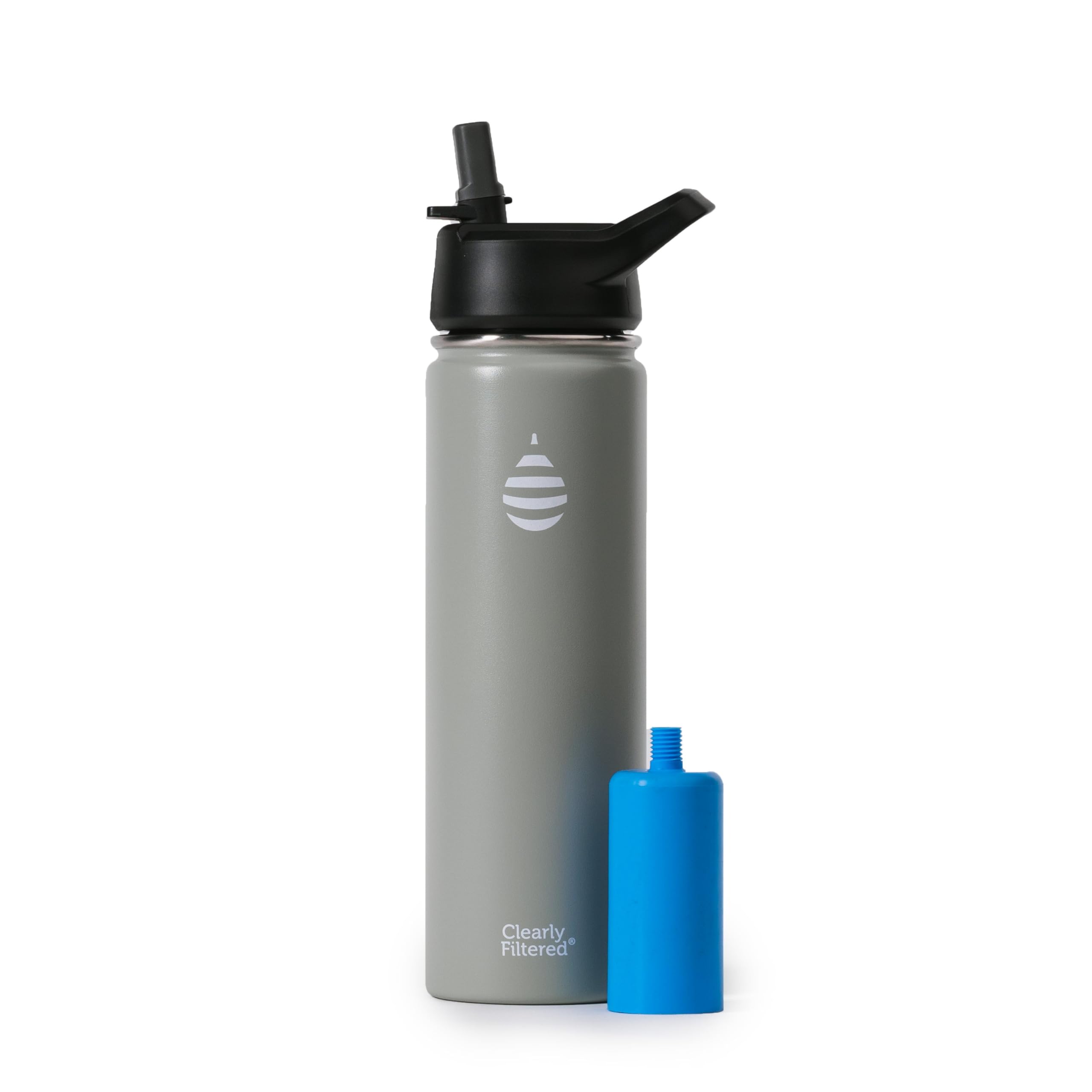 Clearly Filtered Wasserflasche, entfernt mehr als 200 Verunreinigungen, doppelwandiger, isolierter Edelstahl, BPA-/BPS-frei, phthalatfrei, filtert Fluorleitungen Chlor (590 ml, Salbeigraut)