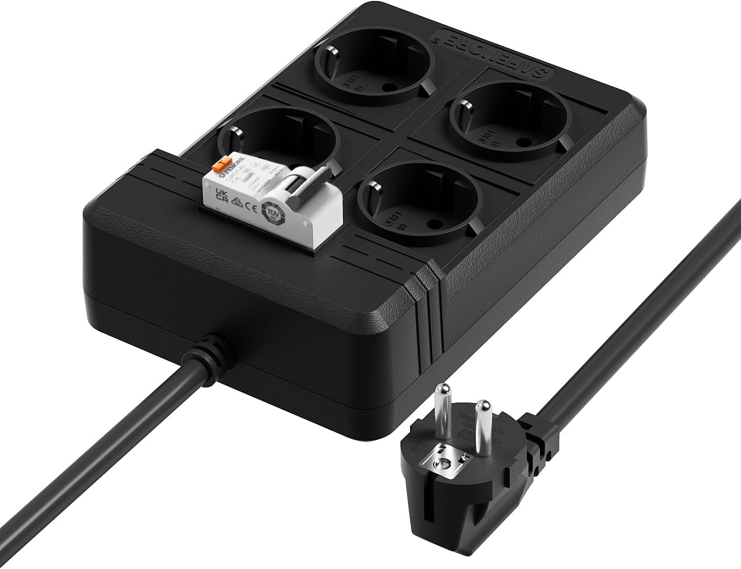 Regleta con 4 Enchufes 16A 4000W, Cable de 3m,Negro