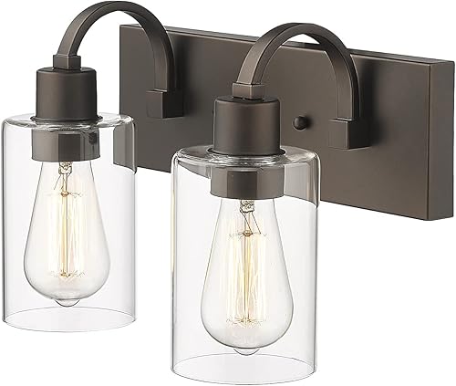 Miniatura 12 de Emliviar YCE237B-2W BN - Lámpara de tocador de baño con 2 luces en acabado de níquel cepillado con vidrio transparente, YCE237B-2W BN Níquel