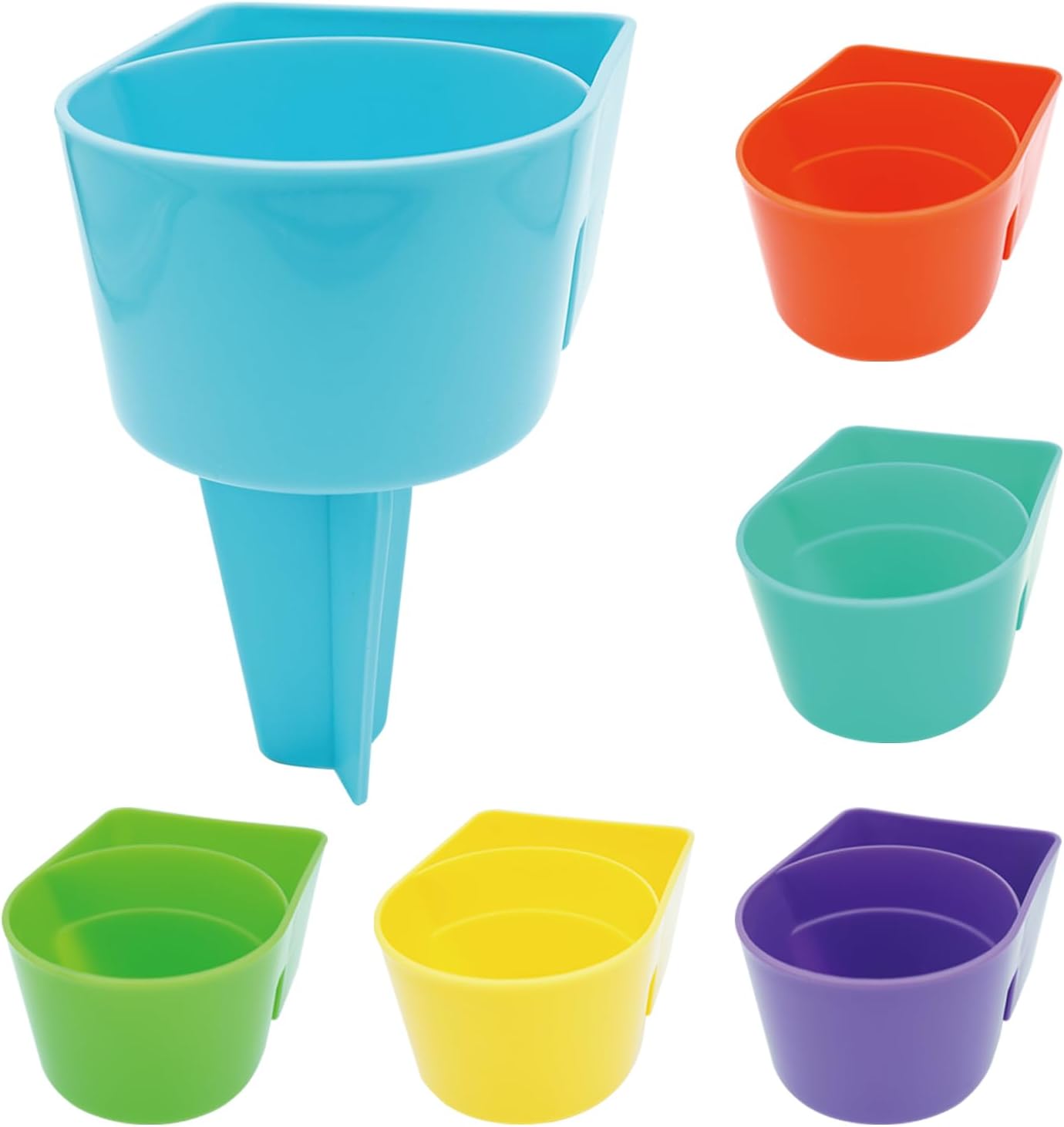 Beach Cup Holder with Large Capacity, Stable Sand Drink CupHolders for Phones and Small Items, Beach Trips Must Haves, Pack of 6, Purple Green Yellow Orange Teal Blue