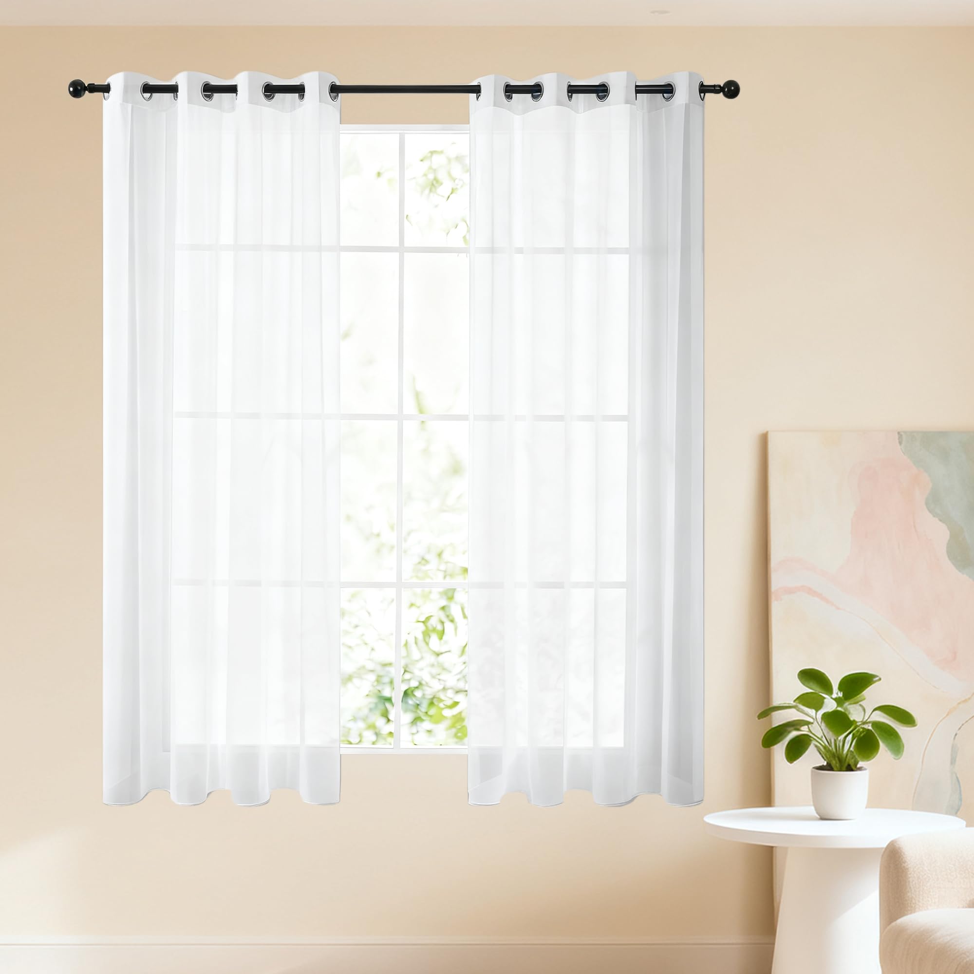 Tende Trasparenti 150 x 335 cm Trasparenti Tende Soggiorno Eleganti con Occhielli per Camera da Letto, Soggiorno, Cucina, Interni, Bianco