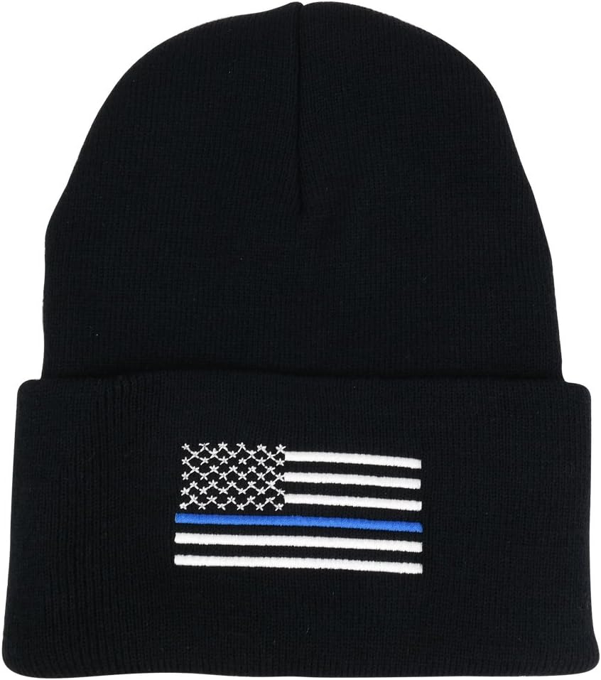 Armycrew Law Enforcement Support Thin Blue Flag Embroidered Cuff Beanie Hat - Image 4