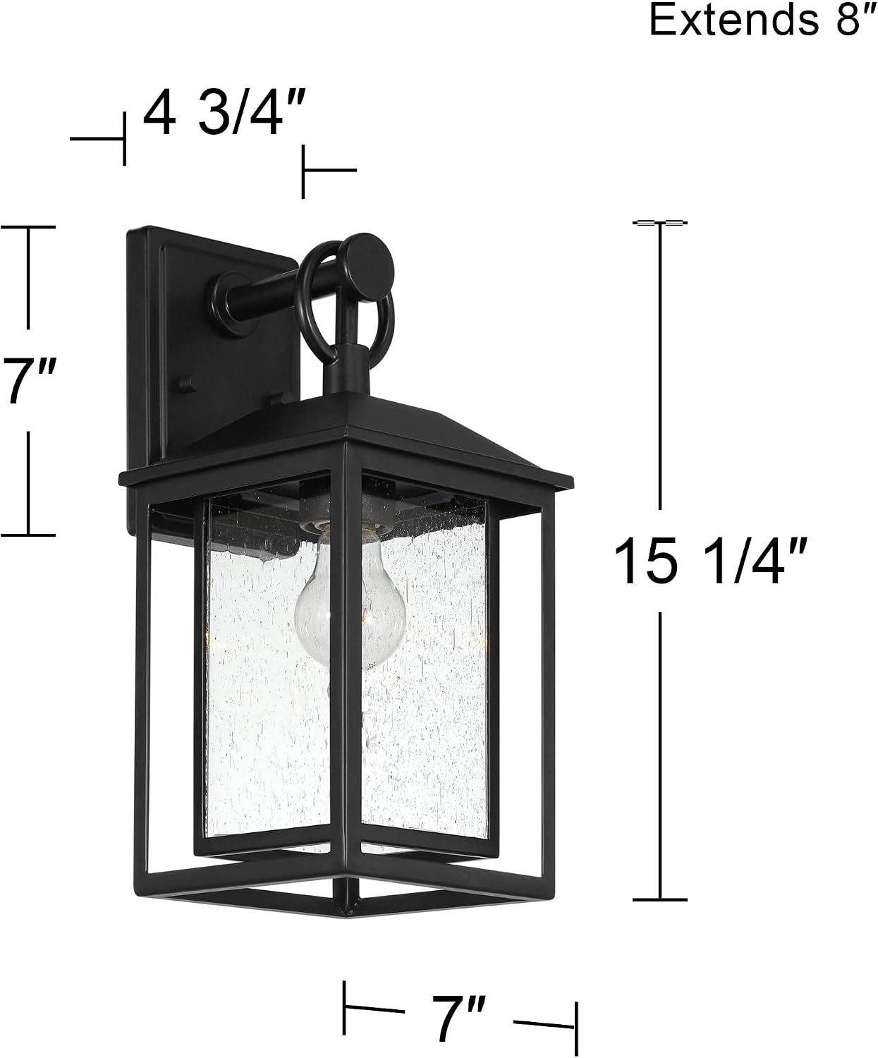 John Timberland Califa Vintage Mission Outdoor Wall Light Fixture Black Metal Cage 15 1/4" Clear Seedy Glass Shade for Post Exterior Barn Deck House Porch Yard Patio Outside Garage Front Door