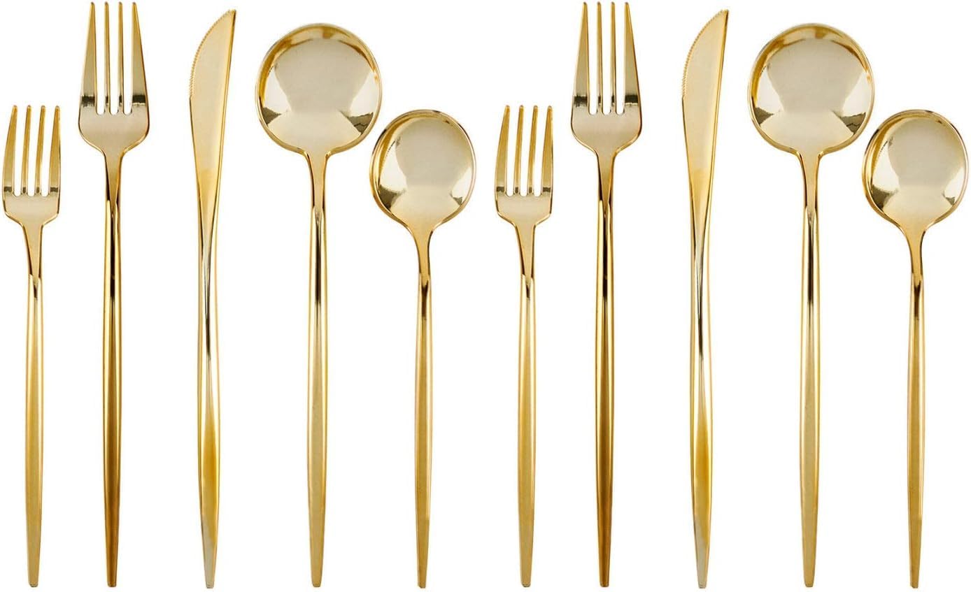Novelty Flatware Gold Salad Forks - 32 Pieces - Modern & Stylish Plastic Flatware for Chic Table Settings, Perfect for Parties, Catering & Events