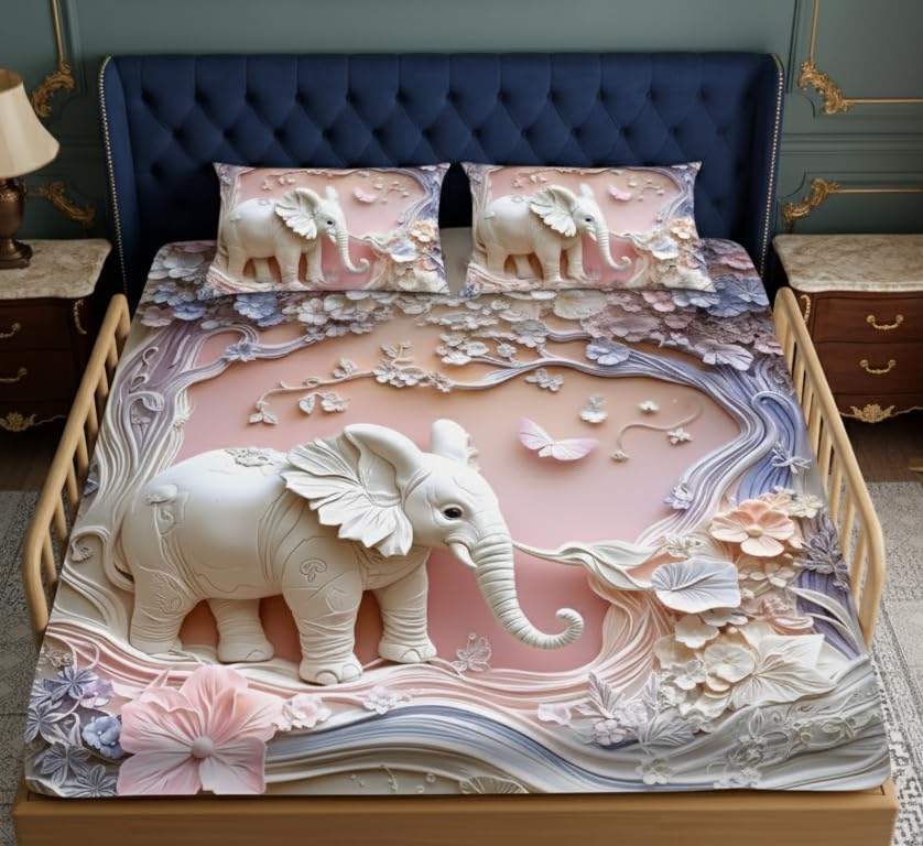 Image of 7D Double Bedsheet - 90x100 Inch with 2 Pillow Covers | Cute Printed 7D Design Bed Sheet for Kids & Couples (Pink)
