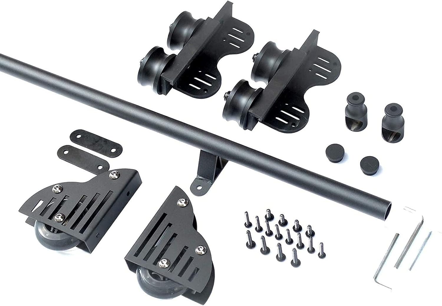 Rolling Library Sliding Ladder Hardware Kit - Sliding Barn Door Track Hardware Accessories, Attic Mobile Ladder Rail with Rollers, Black Carbon Steel Material, Stable Load-bearing Hardware