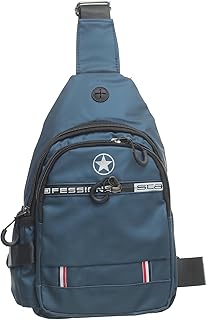 شنطة كتف أنيقة متوسطة الحجم من الجلد الصناعي مقاومة للماء تحتوي على ثلاثة سوستة بتصميم حديث وعملية للرجال - لون كحلي