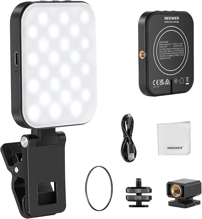 NEEWER Basics Magnetisches Selfie Licht Kompatibel mit iPhone MagSafe, Clip on Phone Videolicht mit Reinigungstuch für Videokonferenz Computer Laptop Webcam Zoom Streaming Makeup Aufnahme, BL48B
