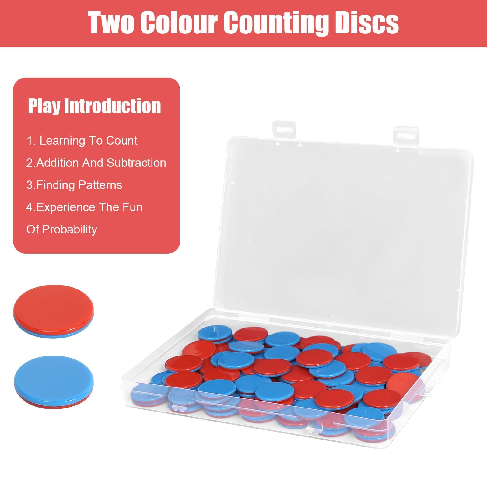 Plaquettes RéVersibles Rouge Bleu Plastique, 100 PièCes Re Plastic Plaquettes RéVersibles avec BoîTes En Plastique, Aide au Calcul MathéMatiques Plaquettes RéVersibles Jetons de Comptage