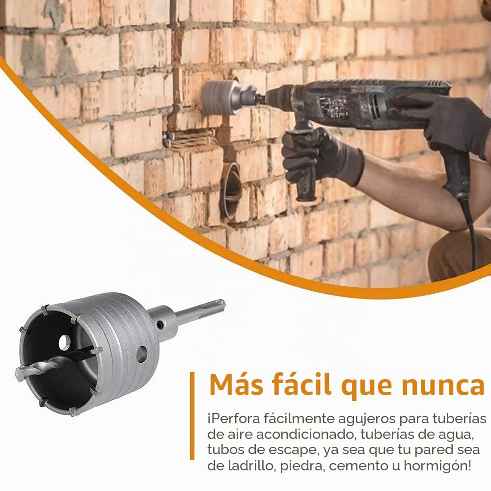 Flintronic Juego de Sierras De Campana, 10 Piezas Trépan de Hormigón, Corona Hormigon, SDS Varilla de Extensión de Punta de Carburo de Tungsteno, Diámetro de 35 mm, 40 mm, 50 mm, 65 mm, 80 mm y 110 mm