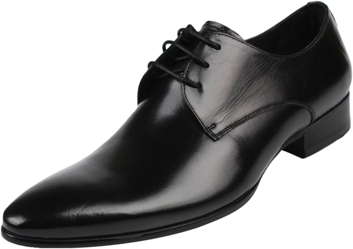 Riancess Men's Pointed-toe Chunky Heel Business Shoes Oxfords evening in Real Leather-Black-38 EU