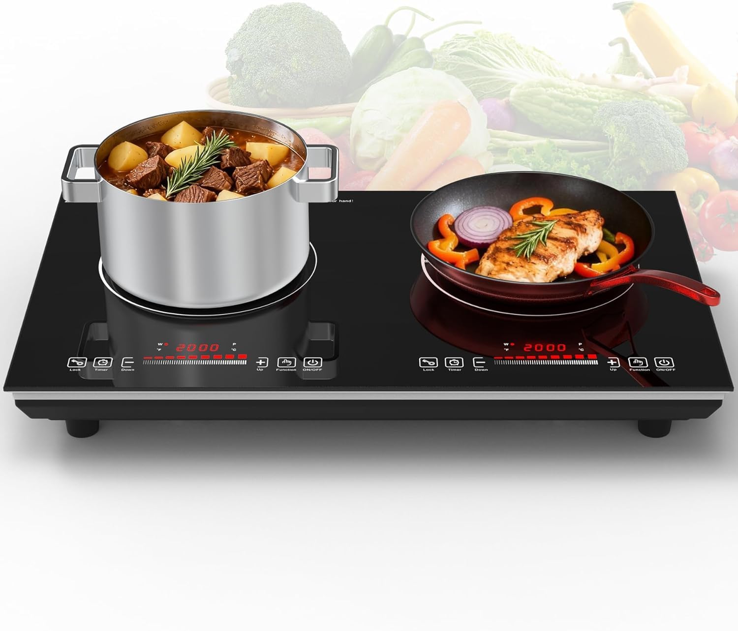 VBGK 2 burner Induction Hob,3600W Electric hob 2 burner with Knob Control,9 Power Levels, Kids Lock & Timer,LED touch control,double induction hob