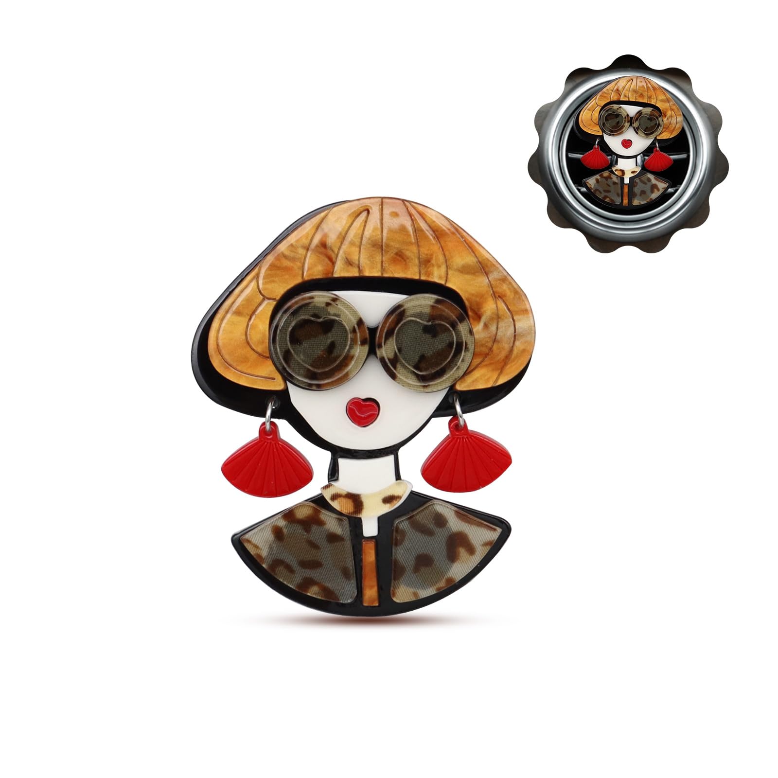 ORIESSE Modern Girl Air Vent Clip Car Aroma Diffuser Long Lasting Car Air Freshener 3D Acrylic Cute Funky Women Brown Car Accessories Reusable Essential Oil Car Diffuser Teens Car Decor