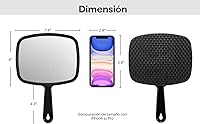 Vista 2 de PROTECLE Espejo de mano, 10.3" L x 7.4" W Espejo de mano para salón de barbería con mango, cuadrado, negro