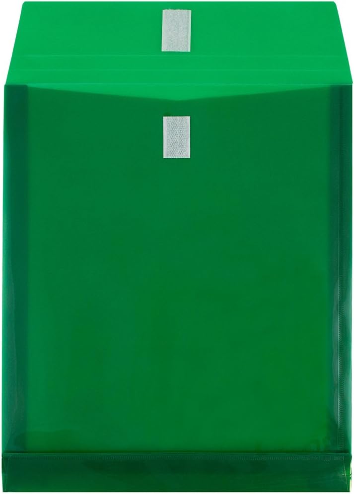 JAM PAPER Plastic Expansion Envelopes with Hook & Loop Closure - Letter Open End - 9 3/4 x 11 3/4 with 1 Inch Expansion - Green - 12/Pack