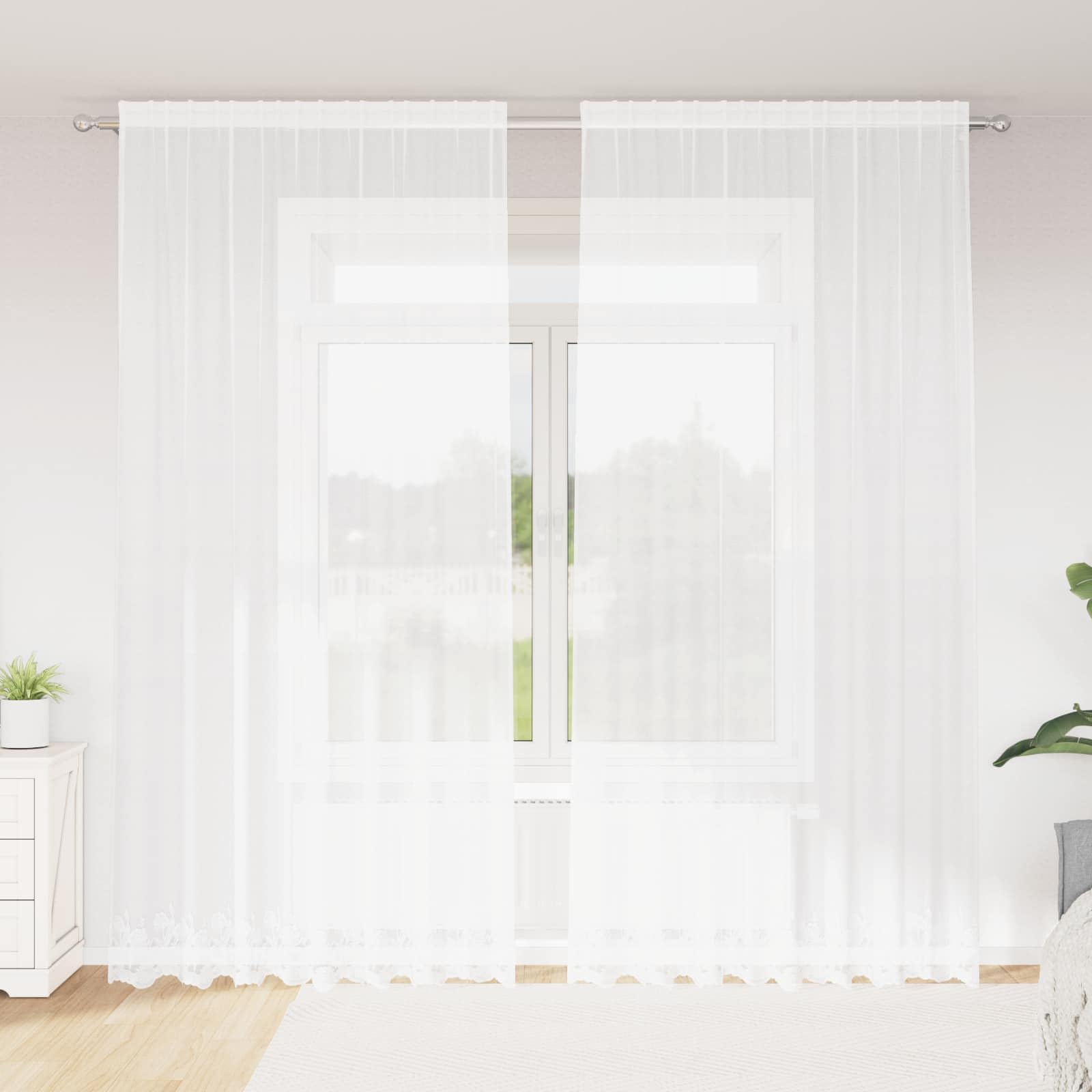 Cortina de encaje con cortinas, diseño floral, color blanco, 280 x 200 cm, poliéster, protección visual para salón, dormitorio, con riel, ojal, versátil decoración para ventanas