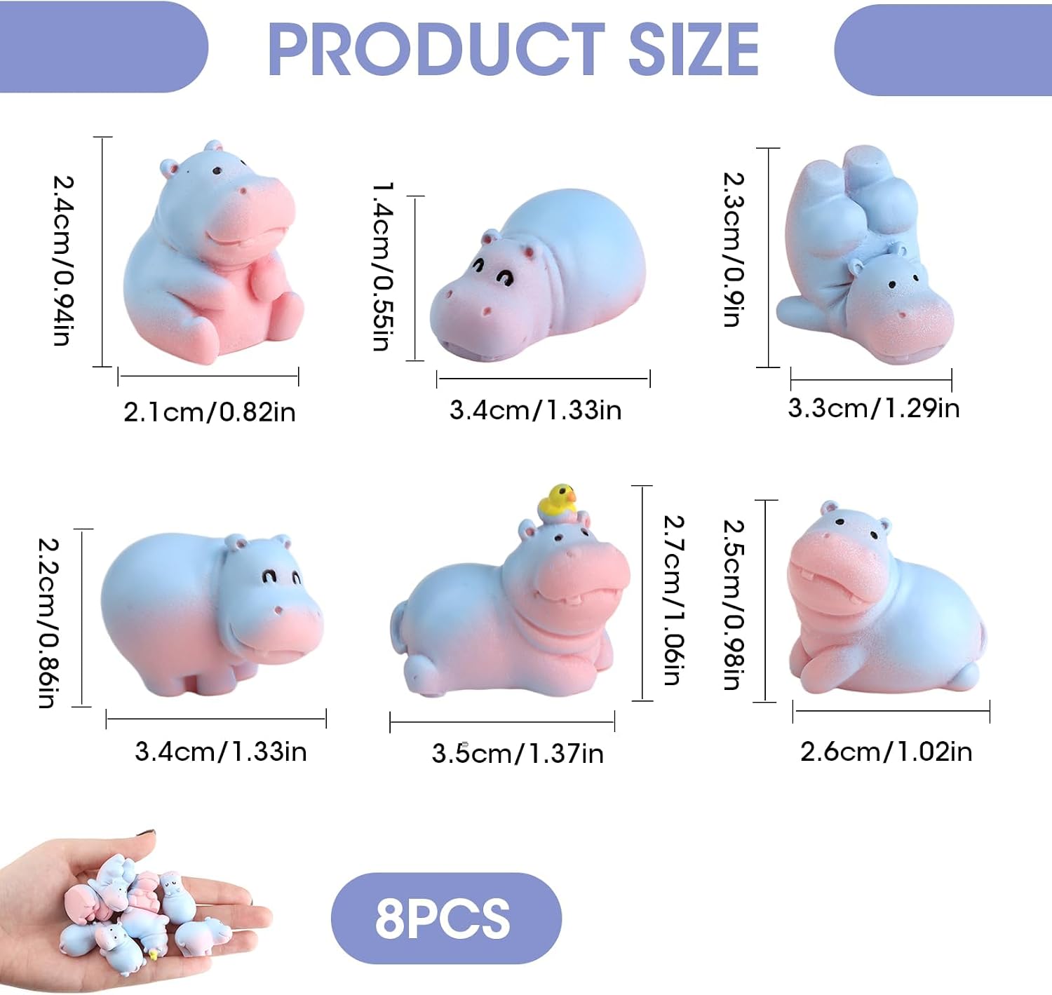 8 Pcs Mini Hippopotamus Figurines, Cute Hippo Decor for Car Dashboard and Desk, Small Animal Ornaments for Home Office Fairy Garden, Unique Hippopotamus Themed Decoration Set image 5