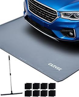 Garage Floor Mat Waterproof Containment Mat with 1.2" Raised Edge, Heavy Duty 1000D PVC Non-Slip Under Car Mat for Snow Rain Mud, Includes Squeegee & 8 Hook-and-Loop Fasteners, 4 Size Options for Wint