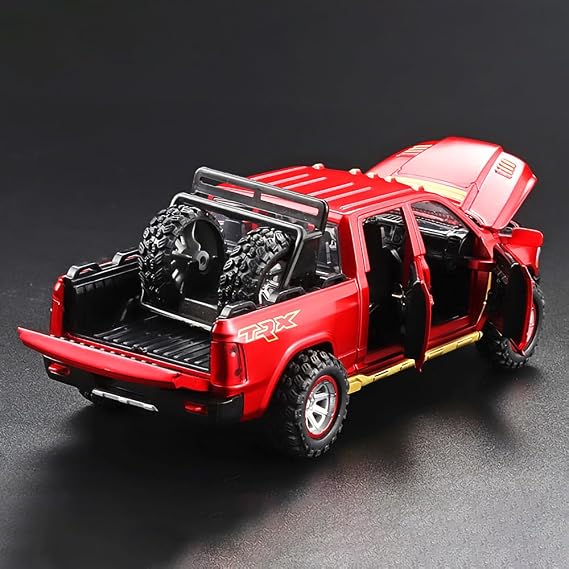 WANBAO 1:32 Scale 2021 RAM 1500 TRX Pick-up Truck ORV Alloy Diecast Model Toy with Spare Tires & Rack (Red)