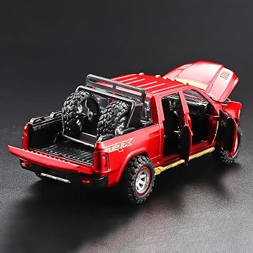 WANBAO 1:32 Scale 2021 RAM 1500 TRX Pick-up Truck ORV Alloy Diecast Model Toy with Spare Tires & Rack (Red)