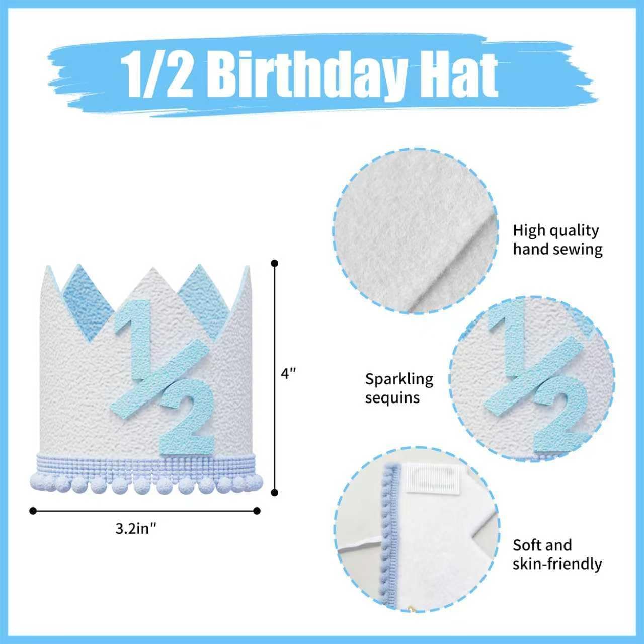 Half Way To One Baby Boy,Soft pale blue boy 1/2 birthday balloon party decoration, Half Way To One Banner,Star Heart Foil Balloons Banner Set - Image 3