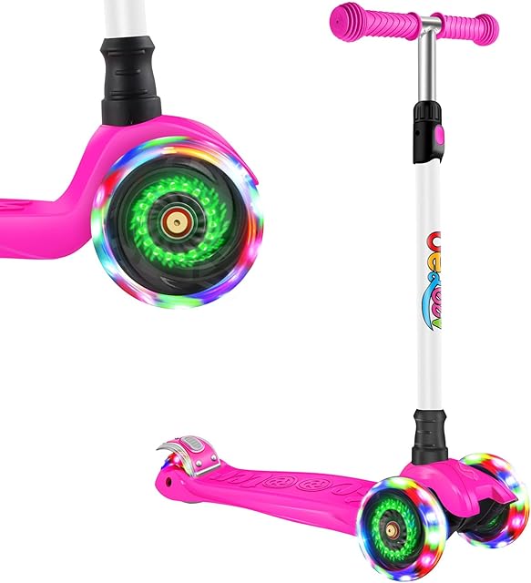 BELEEV A3 Scooter for Kids Age 3-12, 3 Wheel Scooter for Toddlers Girls Boys, Kick Scooter with 4 Adjustable Height, Lean to Steer, Flashing Light up Wheels, Extra-Wide Deck, Push Scooter for Children