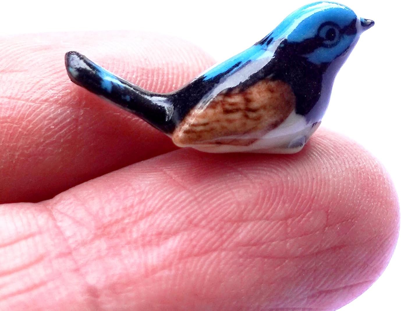 SSJSHOP Bird Micro Tiny Dollhouse Figurines Ceramic Hand Painted Animals Collectible Small Gift Home Garden Decor Blue #4