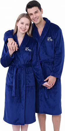 Jecery 2 Pack His and Hers Matching Flannel Robes for Couples