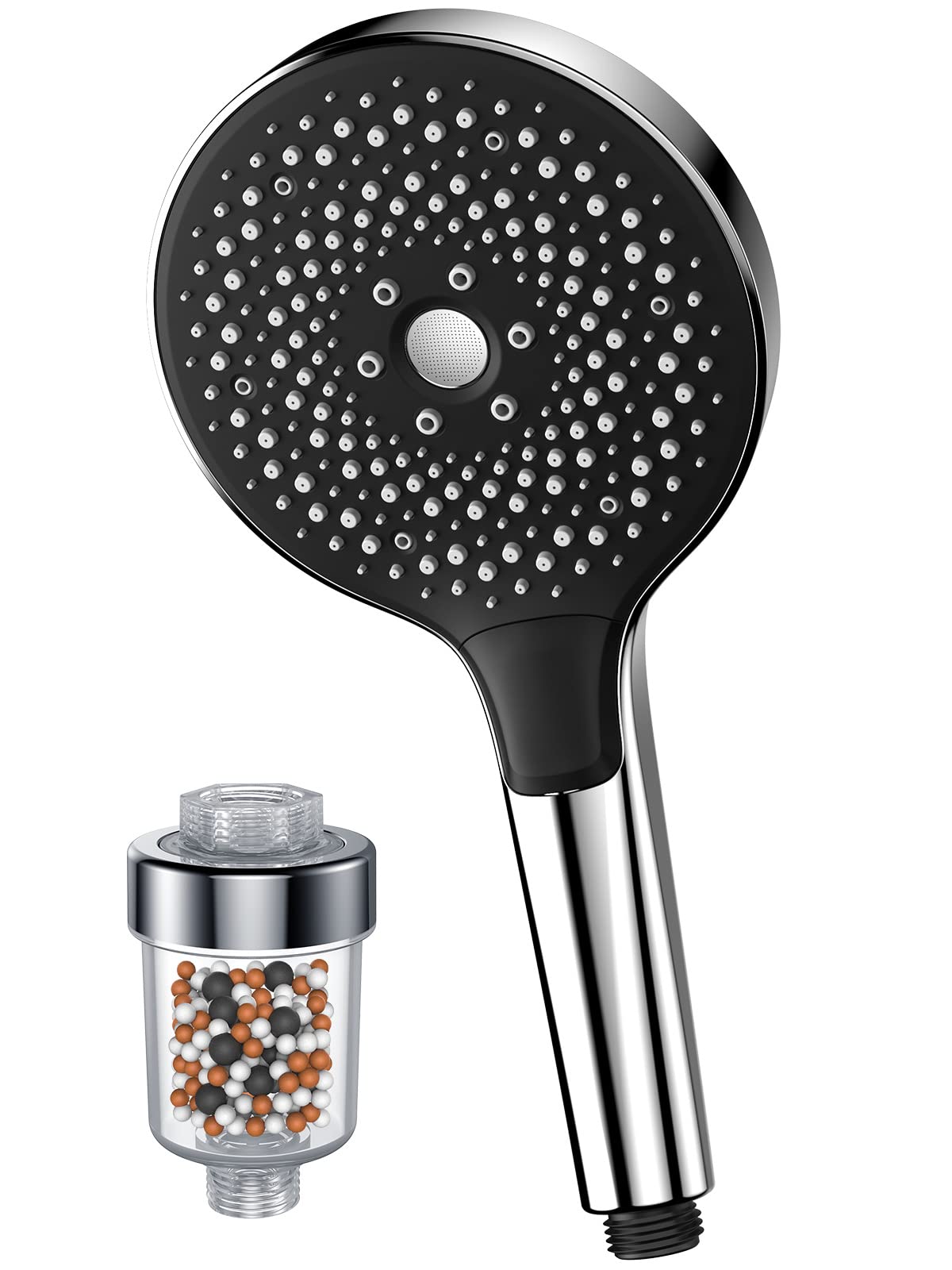 Srewohs Silver Water-Saving Shower Head With Filter - Economy Shower Head Rain Shower Pressure Increasing With 4 Jet Types, Hand Shower High Pressure (Shower Head Without Hose), Chrome