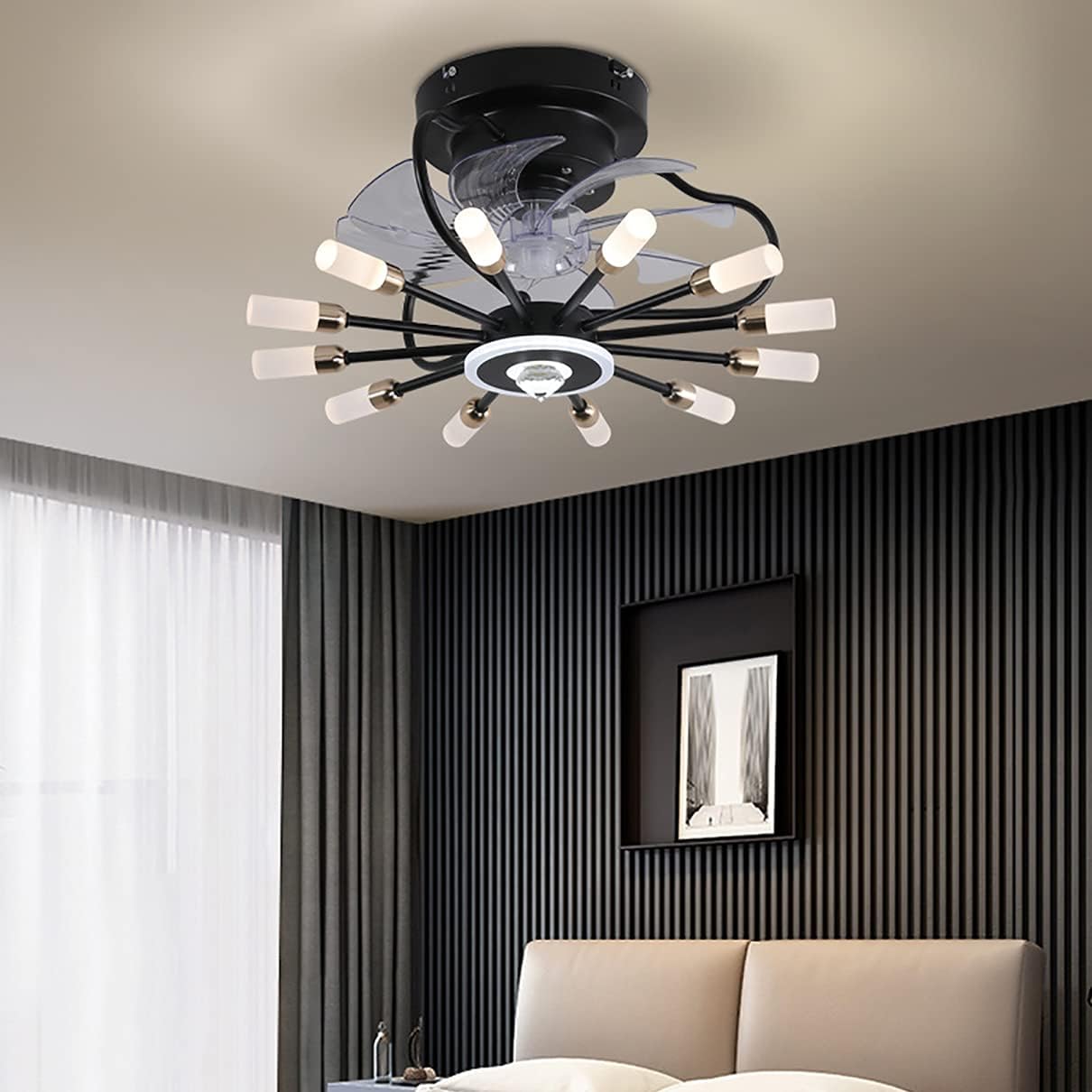 YUEGOO Fan with Ceiling Light Silence Fan Lighting 3 Speeds Bedroom Dimmable Led Mute Ceiling Fan Light with Remote Control 72W Modern Living Room Quiet Fan Ceiling Light