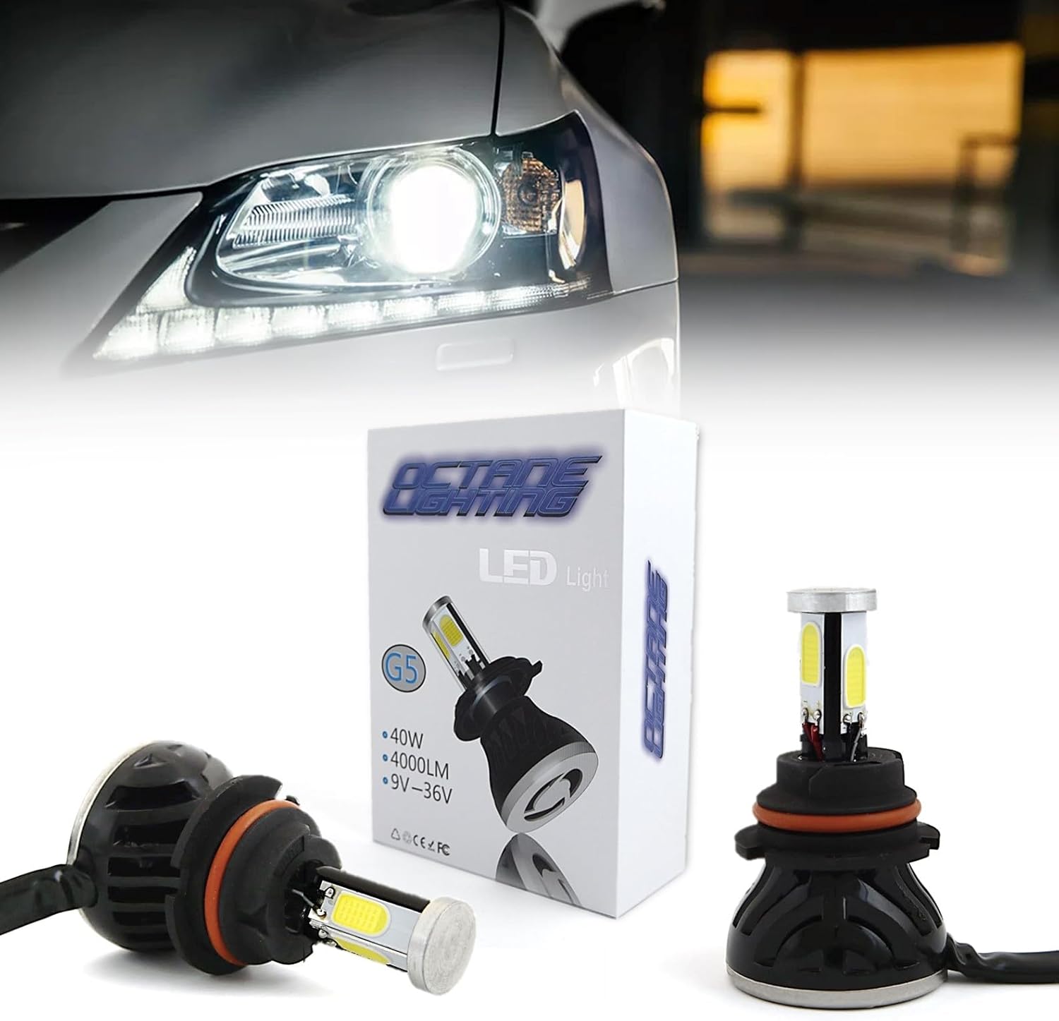 Octane Lighting 9007 SMD COB LED Low/Hi Beam Headlight Light Bulb 6000K 4000 Lumens 40W Pair
