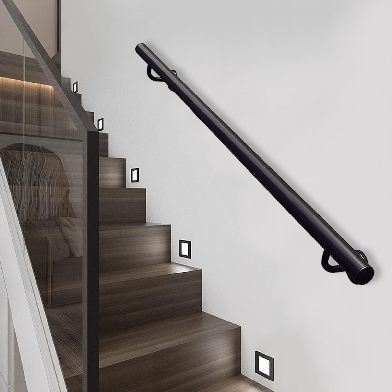 FKXSXAZ Wall Mounted Stair Handrail, Industrial Metal Galvanized Iron Pipe Balusters Hand Rails for Indoor Outdoor Steps, Safety Grab Bar Porch Stairway Railing(9.2ft/280cm)