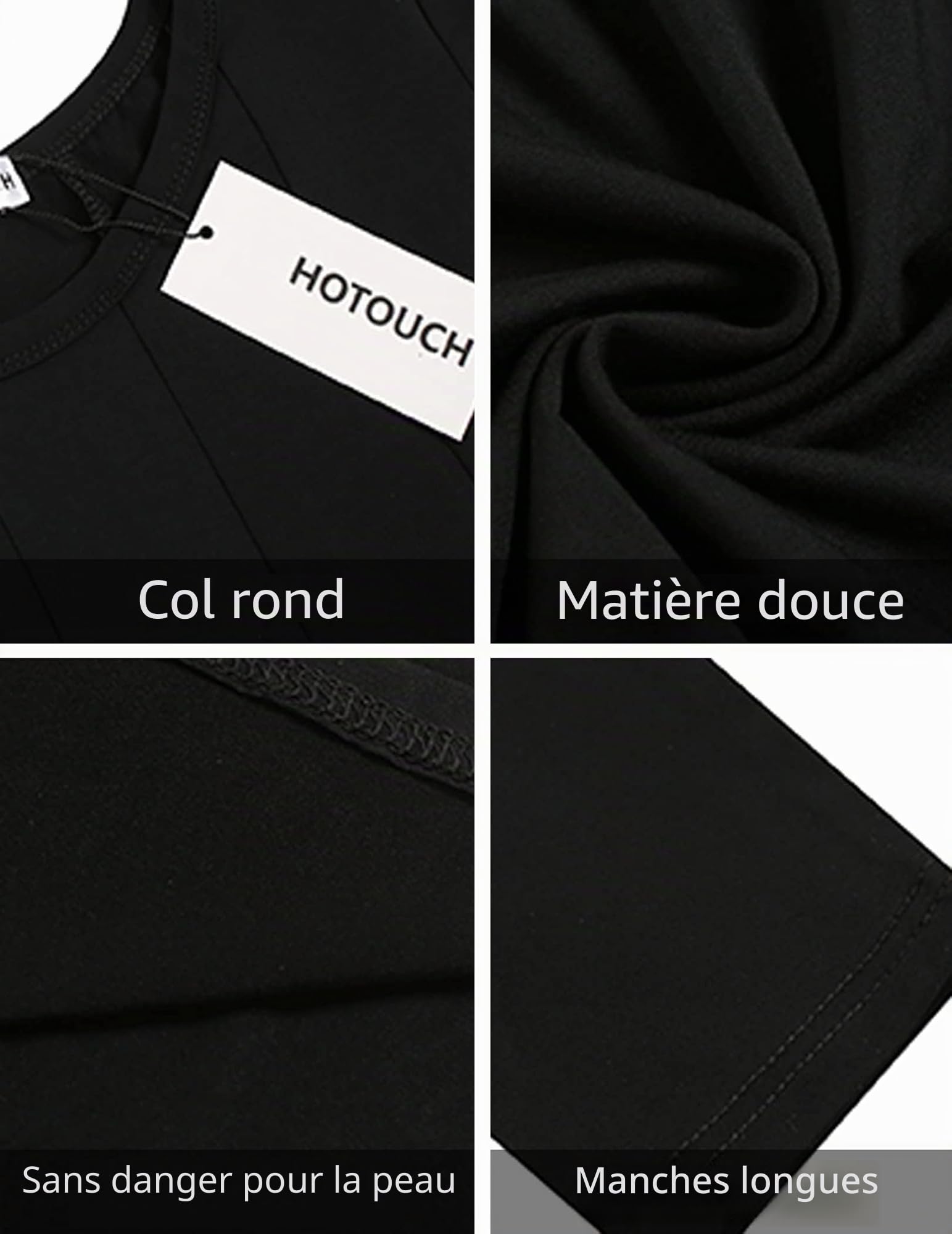 Hotouch Robe tunique élégante pour femme - Col rond - Manches 3/4 - Coupe trapèze - Avec poches - Taille S à 3XL