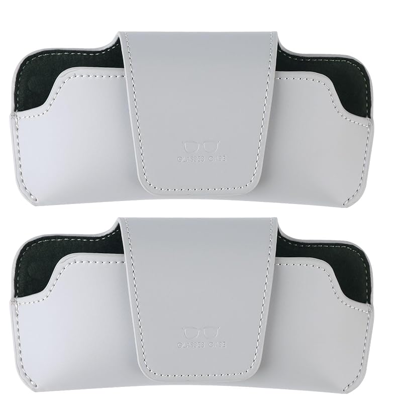 Porta-óculos para carro com clipe para para-sol em couro sintético GELVTIC cinza, fecho magnético, pacote com 2