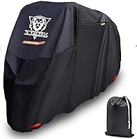 XYZCTEM Waterproof Motorcycle Cover Fits Harley Davidson Up to 116" - Oxford Fabric, Windproof Straps, Lock Holes, Reflective Stripes (Black)