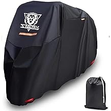 XYZCTEM Motorcycle Cover -Waterproof Outdoor Storage Bag, Made of Oxford Material, Fits up to 116" Harley Davison and All Motors (Black&amp; Lockholes&amp; Professional Windproof Strap)