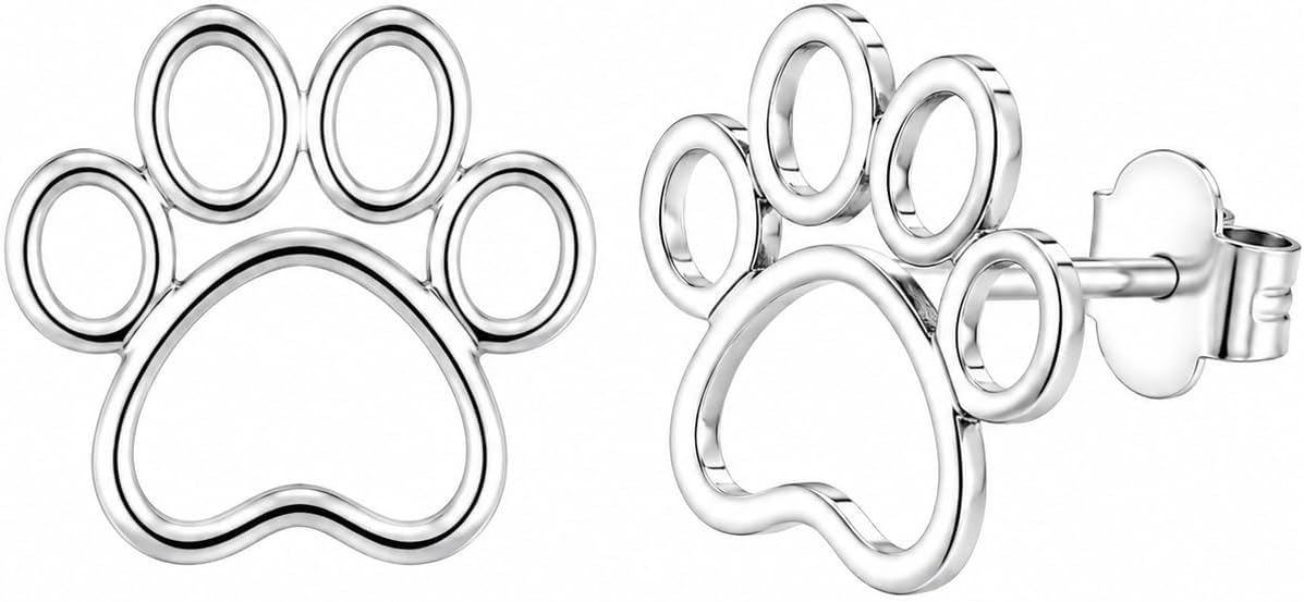 Amy & Annette Stud Earrings for Women - Sterling Silver Paw Earrings, Crystal Paw, Crystal Stud Earrings, Sterling Silver Stud Earrings, Dog Earrings for Women - Size 10mm