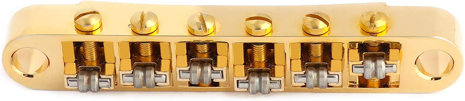 Rubatone Tune-O-Matic Guitar Bridge Roller Saddles Compatible with 6 String LP Les Paul SG Style Electric Guitar Parts Replacement Gold.