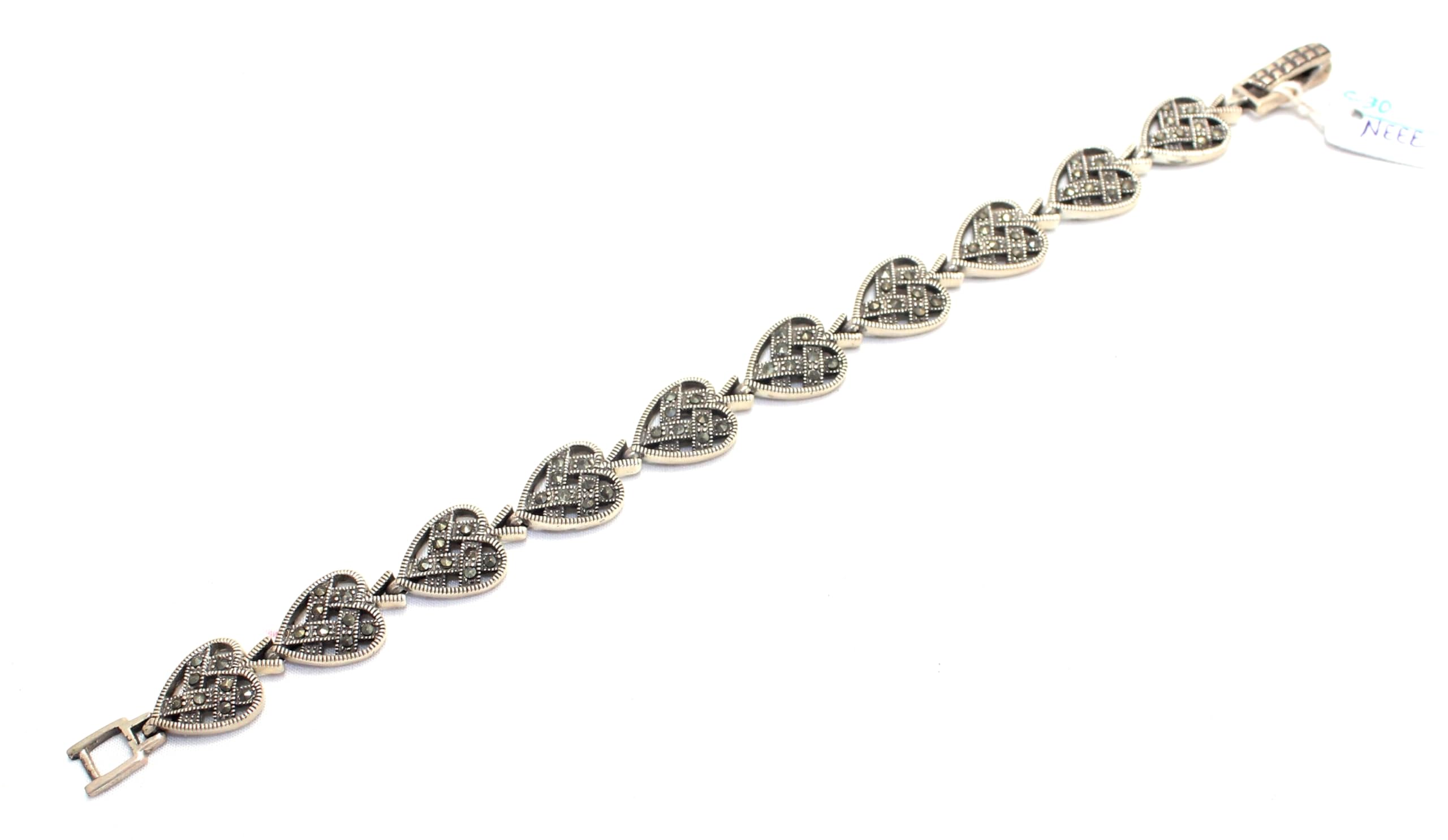 PH Artistic Pulsera de plata de ley 925 con dije de corazón, piedra de marcasita, regalo hecho a mano para mujer, F942