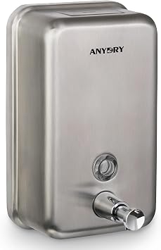 anydry Commercial Soap Dispenser Wall Mount, Brushed Stianless Steel Finish Manual Liquid Soap Dispenser - 37oz 1100ml Model AD1003