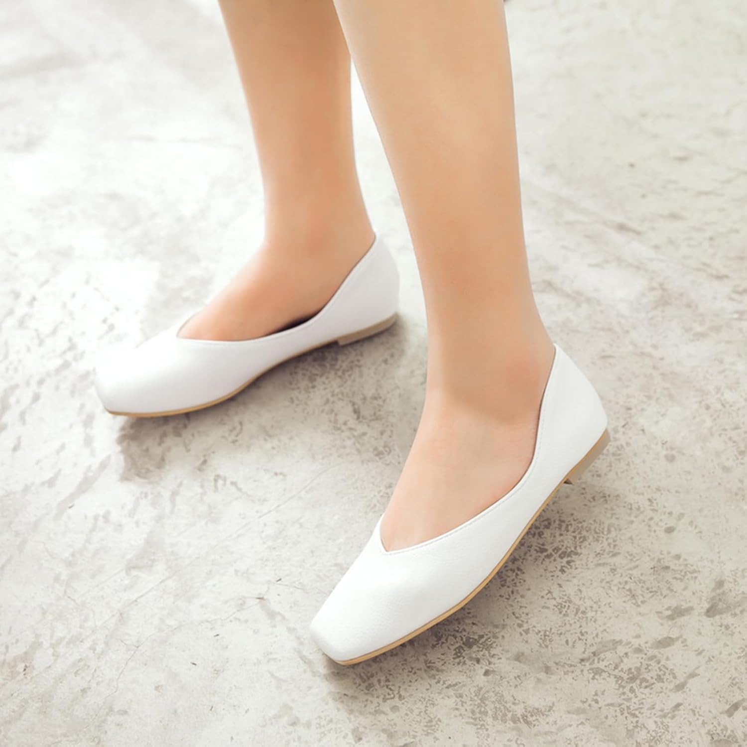 Women Flat Ballet Shoes Low Heel Shoes Square Toe Slip On Casual Driving Shoes, Size 2-15.5