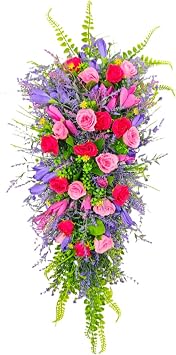 25.6 Inch Artificial Tulips Teardrop Swag for Front Door, Faux Peony Rose Garland for Window Wall, Spring Hanging Flower Wreath for Home Wedding Indoors Outdoors