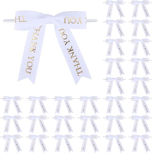 30 lazos de cinta con estampado dorado de agradecimiento de 2.5 pulgadas, lazos pequeños para envolver regalos