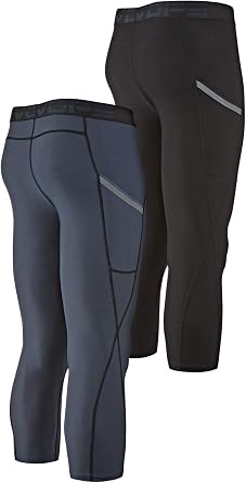 DEVOPS 2 Pack Men's 3/4 Compression Pants Leggings Pocket or Non-Pocket